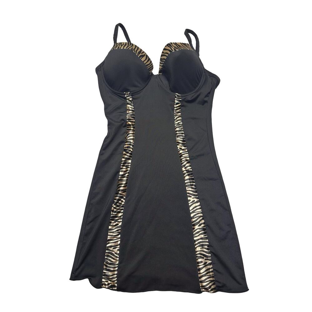 Black Fitted Shaping Bodyslip With Zebra Trim & Built in Underwire Bra Size L